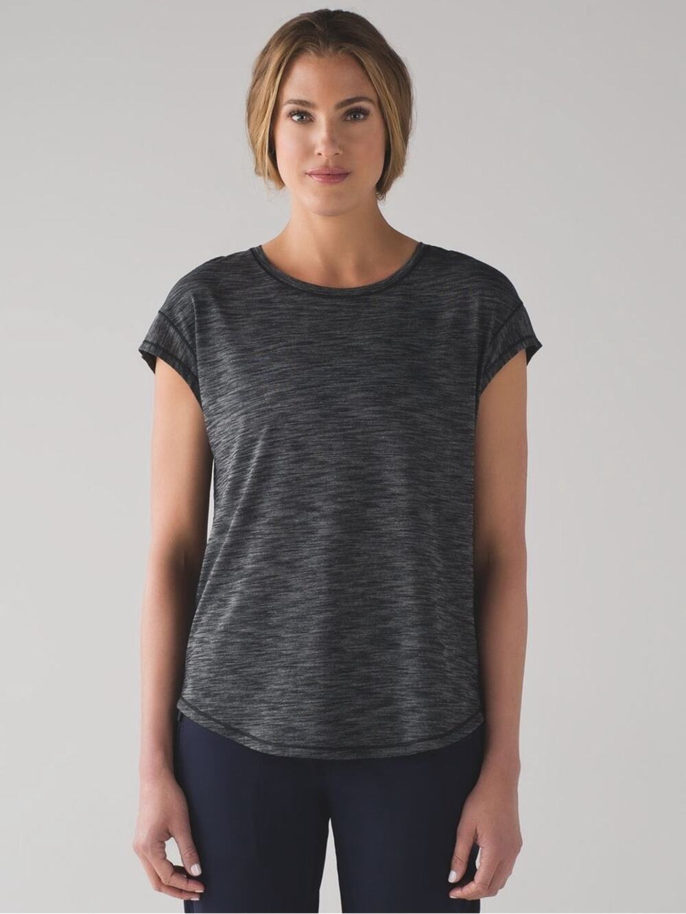 Lululemon Lost In Pace Short Sleeve T-shirt Heathered Black Gray Tee Size 8